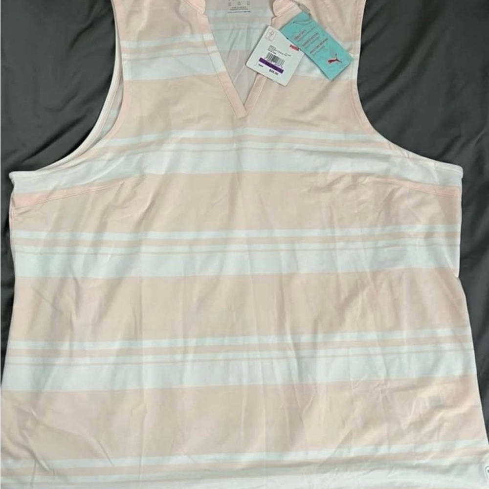 Puma Women's Striped Tank Top - White and Light Pink